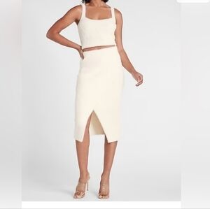 Express Women's Fuzzy Fur Midi Iyory Pencil Skirt Size L NWT